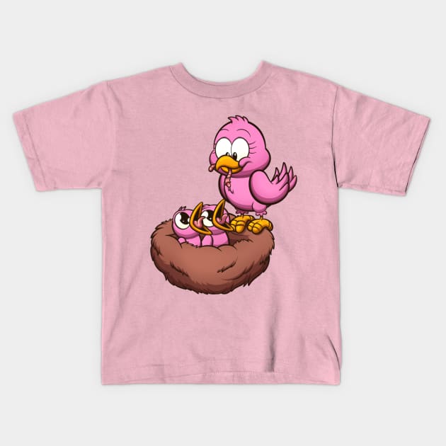 Mother Bird Feeding Her Nest Kids T-Shirt by TheMaskedTooner